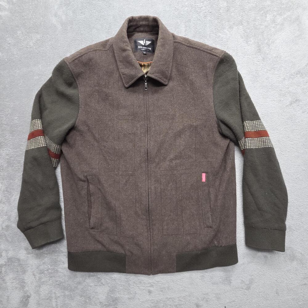 AMANLIDI Jacket Mens EU 54 Brown Tweed Bomber Lined Full Zip Casual Winter